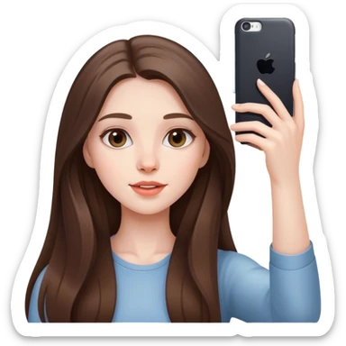  beautiful pale brunette girl with long hair taking selfie  sticker