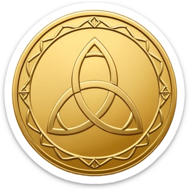 Gold coin with a triquetra and an overlapping triangle on it sticker