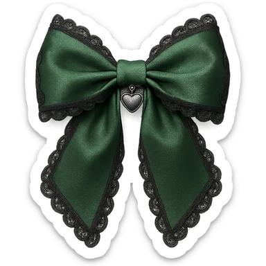 green gothic bow with black lace trim and heart charm, remove background sticker