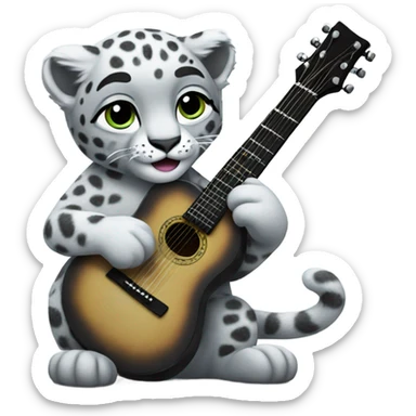 Snow leopard playing a black guitar sticker