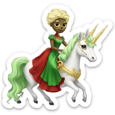 "galora green blonde alien woman" in red Victorian elegant dress, full body, rides unicorn gold and white surrounded by fire
 sticker