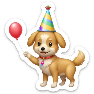 A dog wearing a party hat, wagging its tail while holding a tiny balloon.

















 sticker