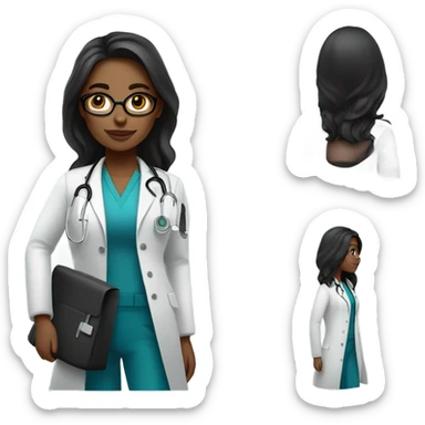 Beautiful woman with bright skin long hair and black doctor profession will go to work sticker
