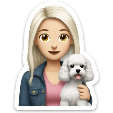 White girl , black straight hair and holding a poodle sticker