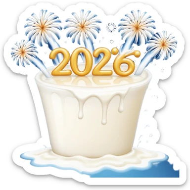 Fire works made of milk for the new year that say 2026 sticker