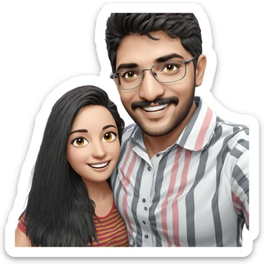 smiling couple with striped shirts sticker