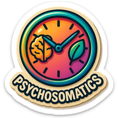 clock, clear outlines, strong shadows and highlights, psychosomatics and psychology theme, fun and not too complex sticker