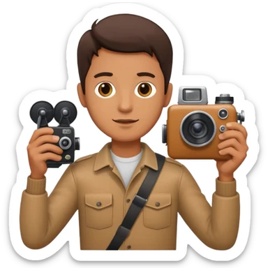 man hold film Camera ,on his shoulder sticker