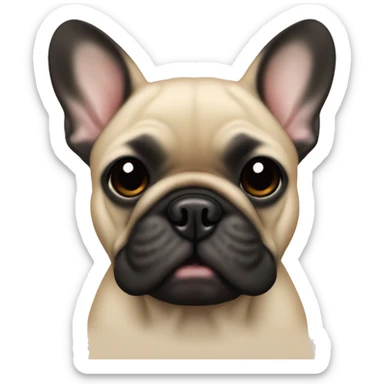 The French bulldog is beige with a black muzzle sticker