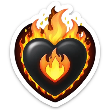 The heart is black and there is fire around sticker