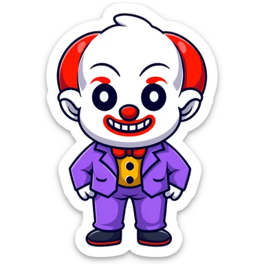 demonic clown wearing a leisure suit, bald with ram horns sticker
