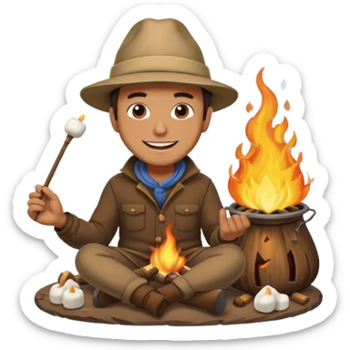 A man roasting marshmallows over the campfire with a warm grin. sticker