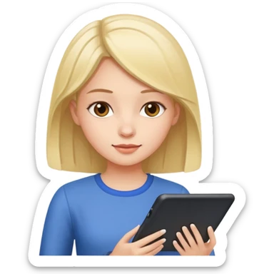 A girl typing in  a tablet sticker