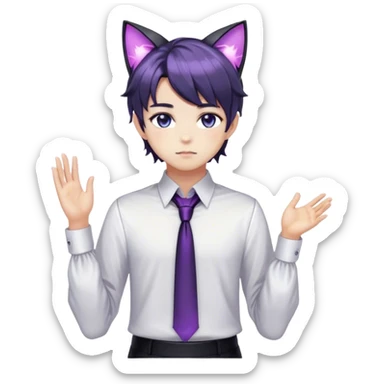 effeminate young dark nebula femboy man with shiny hair, cat ears, blouse, cute, gorgeous, anime, catboy, full body sticker