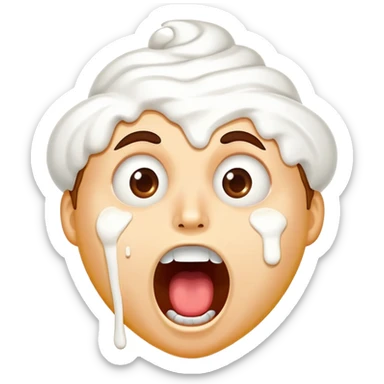 surprised face with whipped cream splattered across the face, mouth wide open sticker