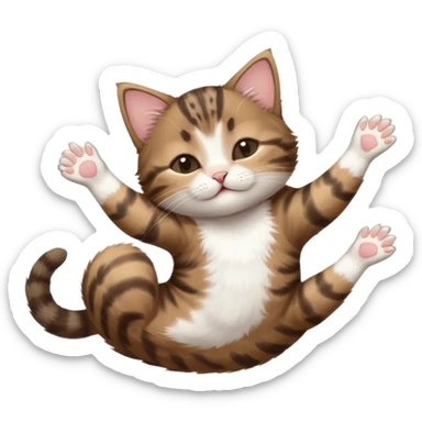 dark brown tabby and white kitten with his eyes closed whilst in funny positions stretched out and  upside down sticker
