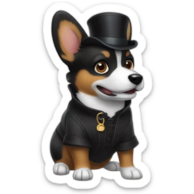 Black corgi wearing Sherlock holmes costume sticker