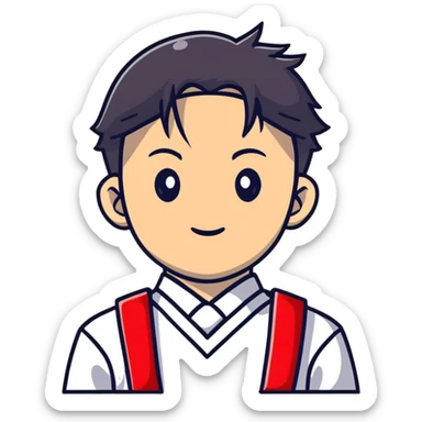 Japanese high school boy at graduation ceremony in traditional uniform with second button highlighted sticker