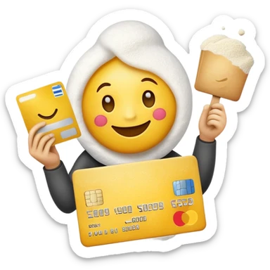 Happy emoji holding a credit card with flour on the side  sticker