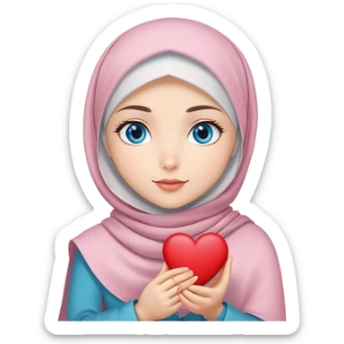 Turkish beautiful finish Konya girl blue eyes with magnolia hijab and hold heart in her hand  sticker