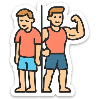 in the picture is devided in to two parts, at the first the sportsman is weak and lazy, but at the second picture the same sportsman is very strong because he doing a workout regularly sticker