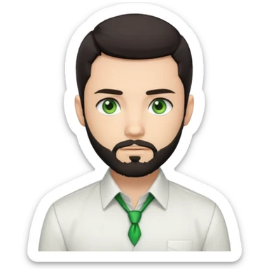 Man with a short full beard, Styled hair, Best looking man in the planet, onepiece style dark hair, green eyes, more anime style more maskulin. Wearing a white formal shirt, first buttons open sticker