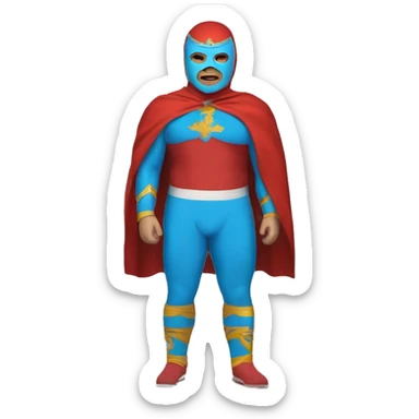 Caucasian Fat Lucia libre wrestler cape red powder blue pants mask red and powder blue red cape sticker