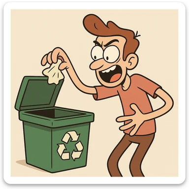 green recycle bin, western animation cartoon style, exaggerated features sticker