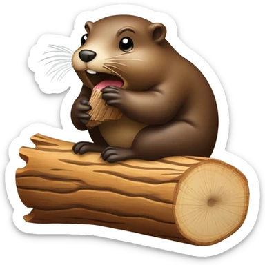 Beaver eating a piece of wood. sticker