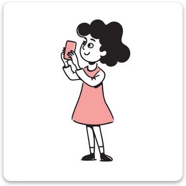 girl wearing a cute pink dress taking a selfie sticker