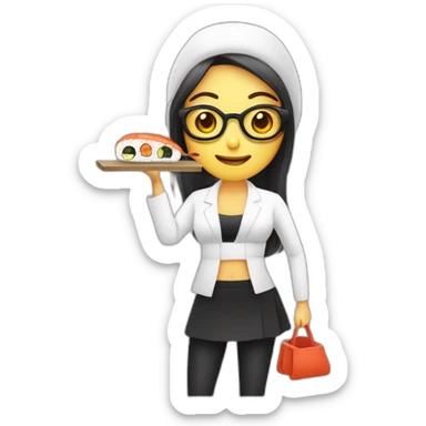 mujer piel blanca gafas pelo obscuro comiendo sushi sticker