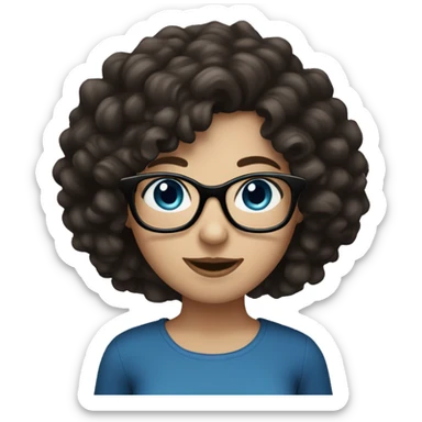 pale female with black glasses, blue eyes and dark brown  curly hair sticker