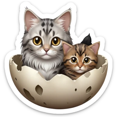 1 big silver long hair cat, 1 brown female bengal cat and 1 black kitten : in a cracked eggshell sticker