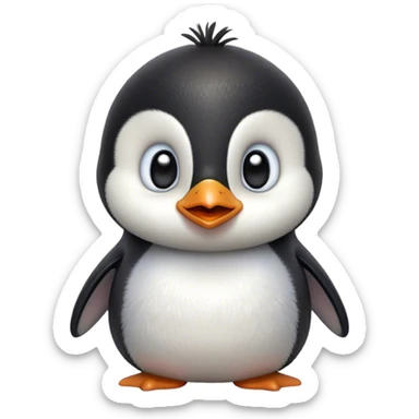 Cinematic Comical Baby Penguin Portrait Emoji, Head tilted dramatically with an exaggeratedly shocked expression, featuring delightfully fluffy plumage with wide, comically expressive eyes full of humorous disbelief, Simplified yet hilariously expressive features, highly detailed, glowing with a slightly sassy polar glow, high shine, dramatic yet playful, stylized with an air of cheeky innocence, soft glowing outline, capturing the essence of a meme-worthy baby penguin that seems ready to side-eye its way into viral fame! sticker