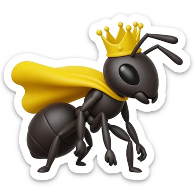 Ant with yellow crown doing superhero pose, smaller, more simple, disney style sticker
