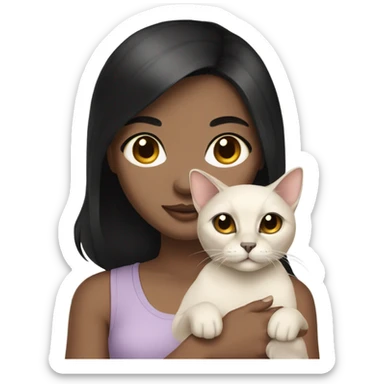 light skin girl with black hair holding a siamese cat  sticker