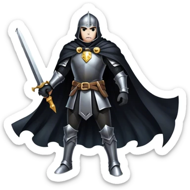 A shadowy knight with a black cape, standing in a stormy battlefield sticker