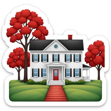 White House with porch next to red farm house sticker