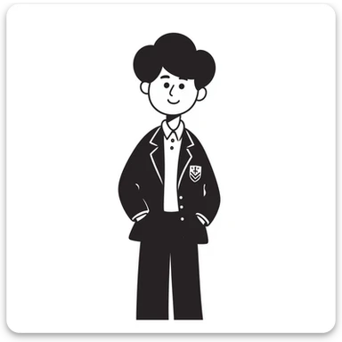 young boy in a Gilbert Inglefield school uniform, hand-drawn doodle style sticker