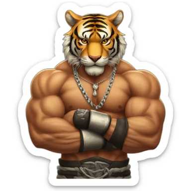 Muscular tiger fighter with a necklace  sticker
