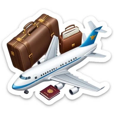 airplane with luggage and passport sticker