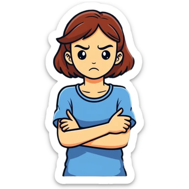 Girl with arms crossed holding her neck with a nervous angry look sticker