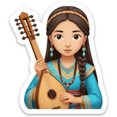 A Turkic girl with an ancient stringed musical instrument. In Turkic folk clothes sticker