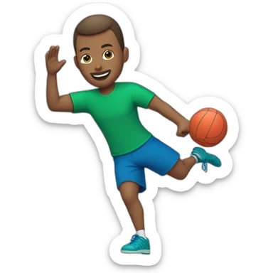 man playing handball, brown skin, with buzz haircut, skinny, bluegreen tshirt sticker