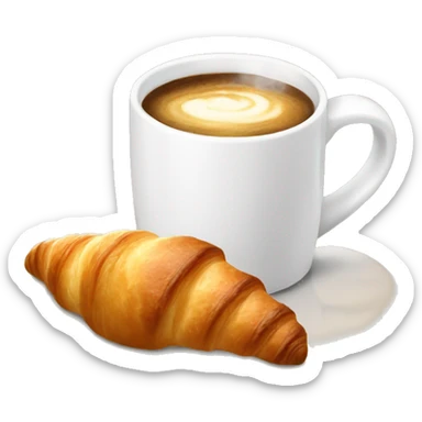 a white mug with steaming coffee and a fresh croissant next to it sticker