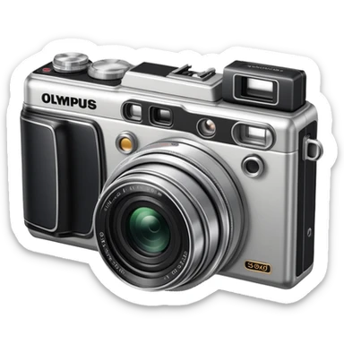 Olympus Superzoom 70G camera, vintage compact point and shoot camera with extendable lens, rectangular body, viewfinder, and flash sticker