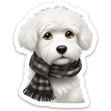 white fluffy dog with black spot on eye and a scarf  sticker