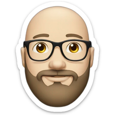 30 years old white bald man with a beard and squared black glasses, blue eyes sticker