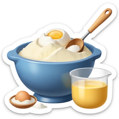 baking ingredients next to a mixing bowl sticker