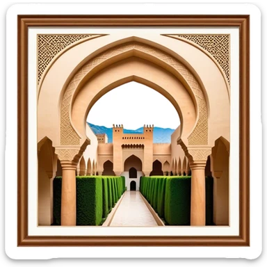 Realistic Alhambra de Granada Landmark Emoji, showcasing the Moorish palace’s intricate arches, geometric patterns, and historic fortress walls. sticker